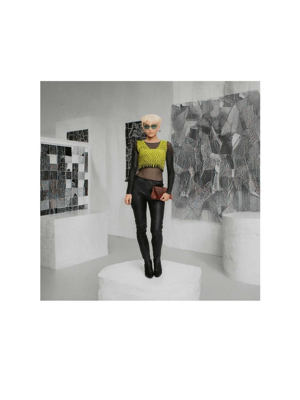 Hand Crafted Lime Green & Black Fashion Portrait Art Print